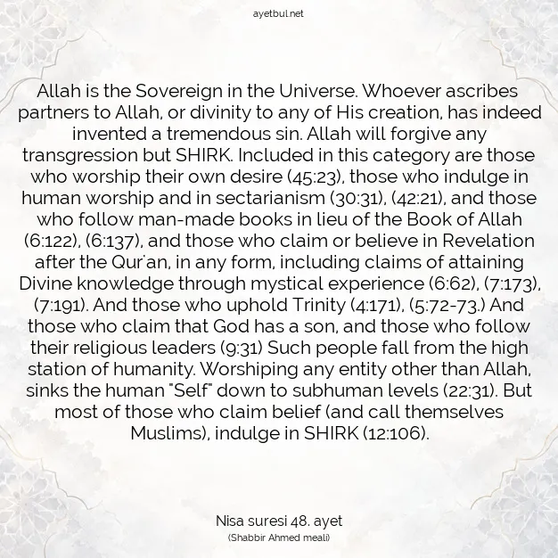 Ayetbul | Kuran Mealleri | Quran | Nisa suresi 48. ayet