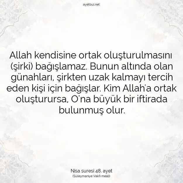 Ayetbul | Kuran Mealleri | Quran | Nisa suresi 48. ayet