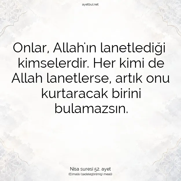 Ayetbul | Kuran Mealleri | Quran | Nisa suresi 52. ayet