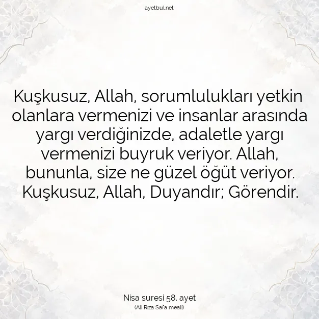 Ayetbul | Kuran Mealleri | Quran | Nisa suresi 58. ayet