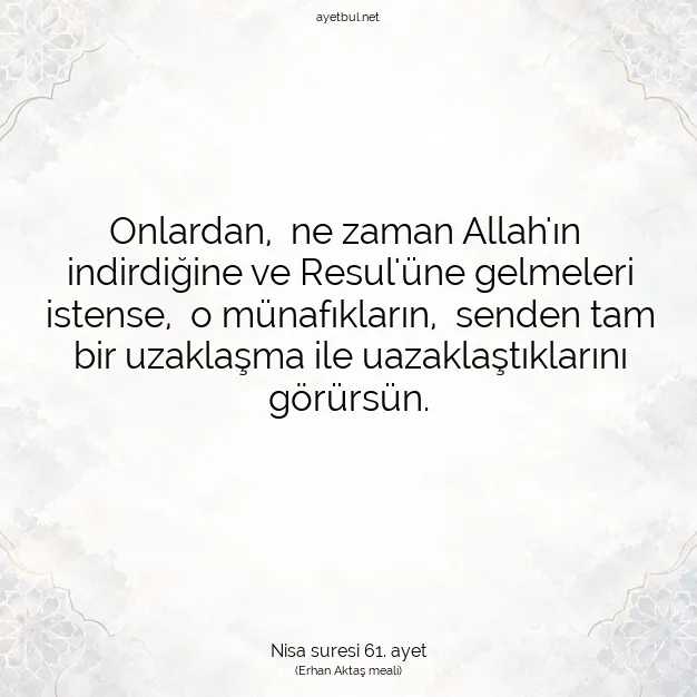 Ayetbul | Kuran Mealleri | Quran | Nisa suresi 61. ayet