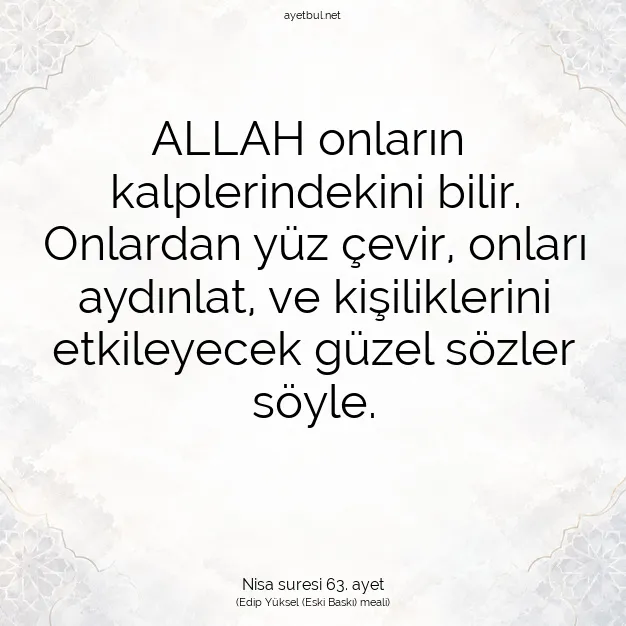 Ayetbul | Kuran Mealleri | Quran | Nisa suresi 63. ayet