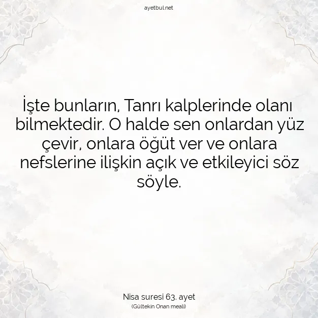 Ayetbul | Kuran Mealleri | Quran | Nisa suresi 63. ayet