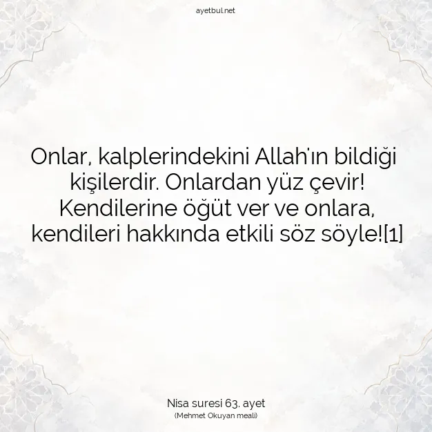 Ayetbul | Kuran Mealleri | Quran | Nisa suresi 63. ayet