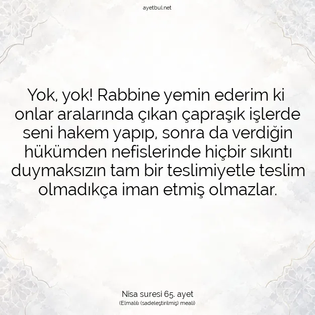 Ayetbul | Kuran Mealleri | Quran | Nisa suresi 65. ayet