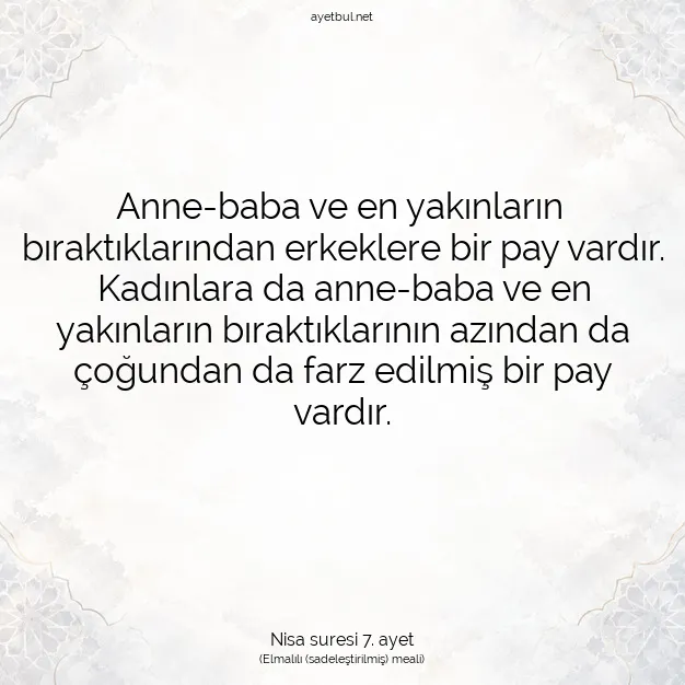 Ayetbul | Kuran Mealleri | Quran | Nisa suresi 7. ayet