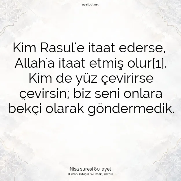 Ayetbul | Kuran Mealleri | Quran | Nisa suresi 80. ayet