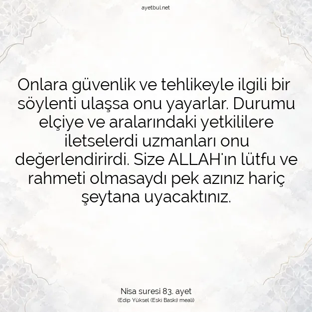 Ayetbul | Kuran Mealleri | Quran | Nisa suresi 83. ayet