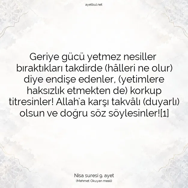 Ayetbul | Kuran Mealleri | Quran | Nisa suresi 9. ayet