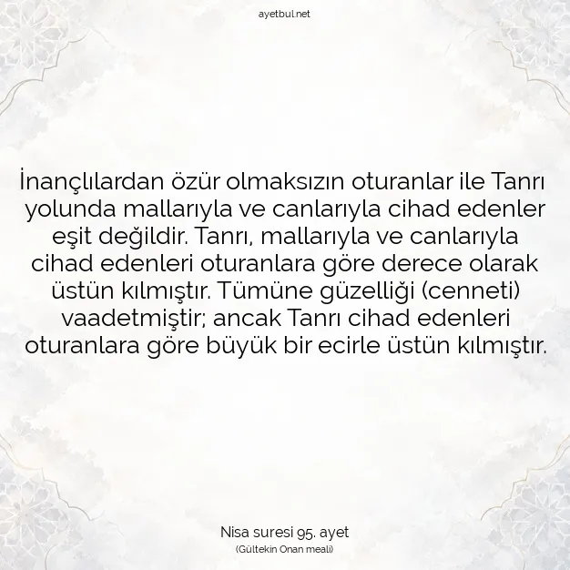 Ayetbul | Kuran Mealleri | Quran | Nisa suresi 95. ayet