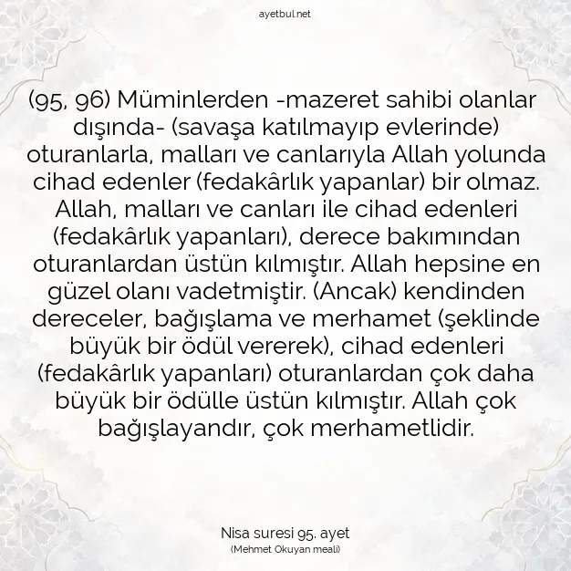 Ayetbul | Kuran Mealleri | Quran | Nisa suresi 95. ayet