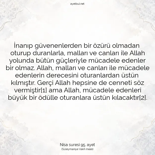 Ayetbul | Kuran Mealleri | Quran | Nisa suresi 95. ayet