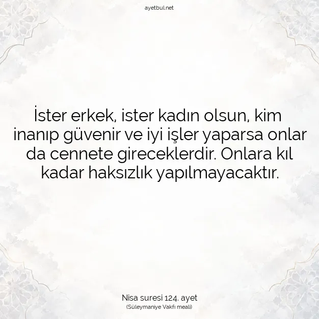 Ayetbul | Kuran Mealleri | Quran | Nisa suresi 124. ayet
