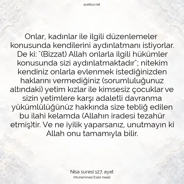 Ayetbul | Kuran Mealleri | Quran | Nisa suresi 127. ayet