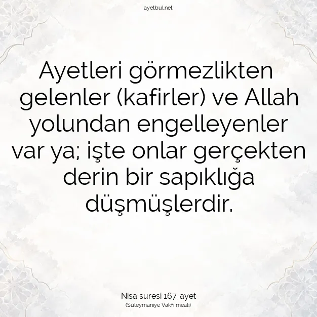 Ayetbul | Kuran Mealleri | Quran | Nisa suresi 167. ayet