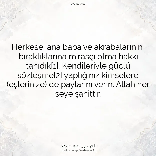 Ayetbul | Kuran Mealleri | Quran | Nisa suresi 33. ayet