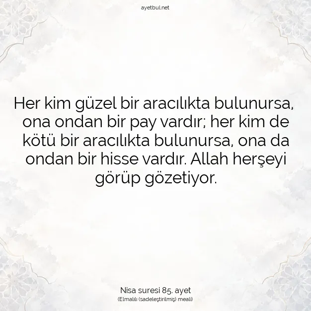 Ayetbul | Kuran Mealleri | Quran | Nisa suresi 85. ayet