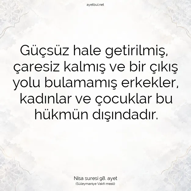Ayetbul | Kuran Mealleri | Quran | Nisa suresi 98. ayet
