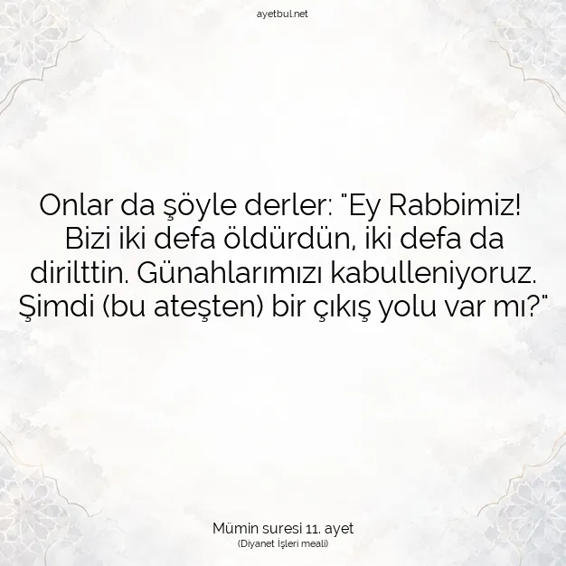 Ayetbul | Kuran Mealleri | Quran | Mümin suresi 11. ayet