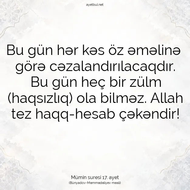 Ayetbul | Kuran Mealleri | Quran | Mümin suresi 17. ayet