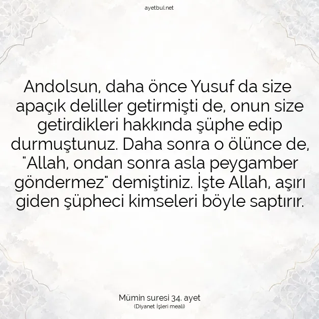 Ayetbul | Kuran Mealleri | Quran | Mümin suresi 34. ayet
