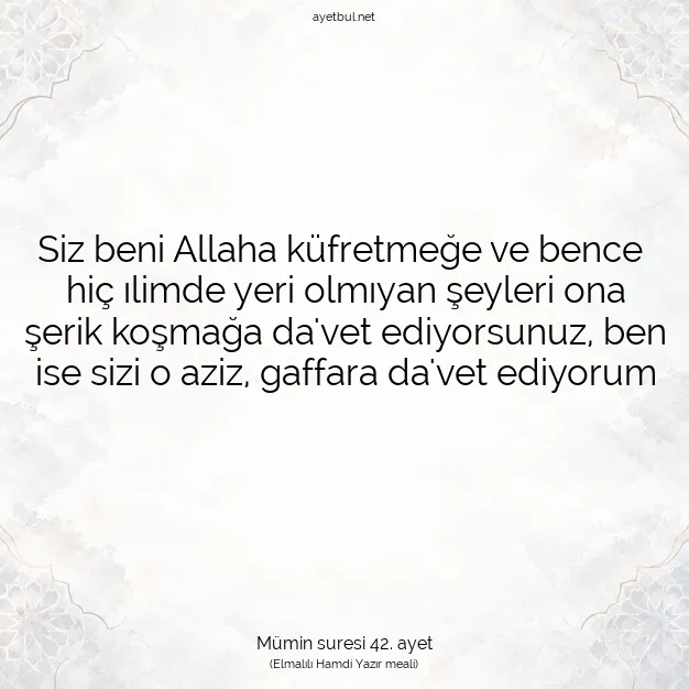 Ayetbul | Kuran Mealleri | Quran | Mümin suresi 42. ayet