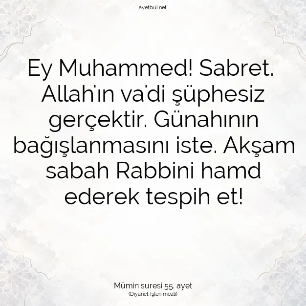 Ayetbul | Kuran Mealleri | Quran | Mümin suresi 55. ayet