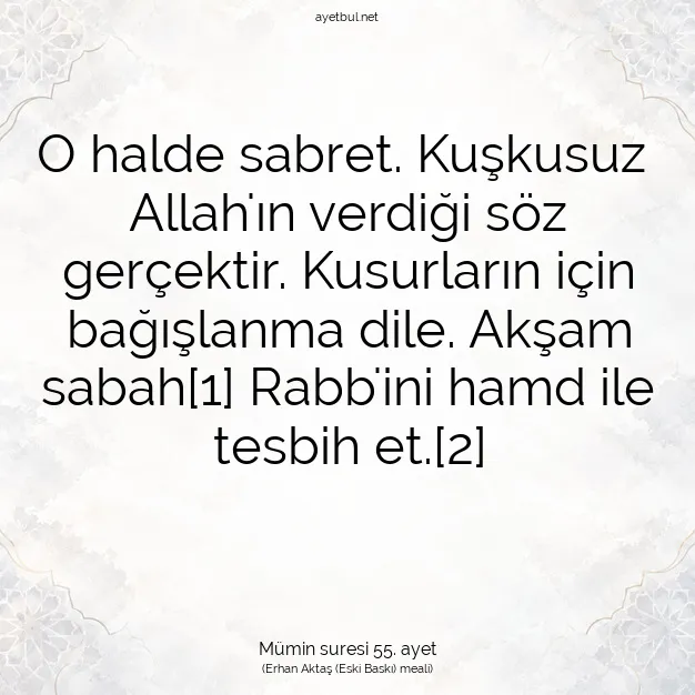 Ayetbul | Kuran Mealleri | Quran | Mümin suresi 55. ayet