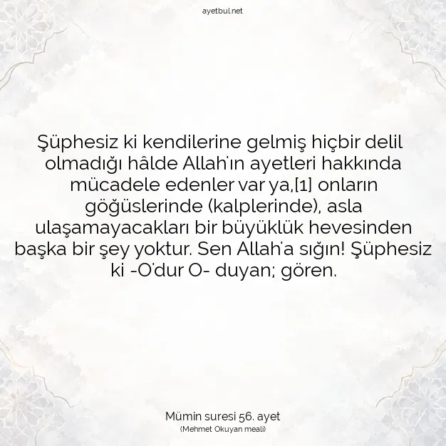 Ayetbul | Kuran Mealleri | Quran | Mümin suresi 56. ayet
