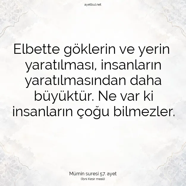 Ayetbul | Kuran Mealleri | Quran | Mümin suresi 57. ayet