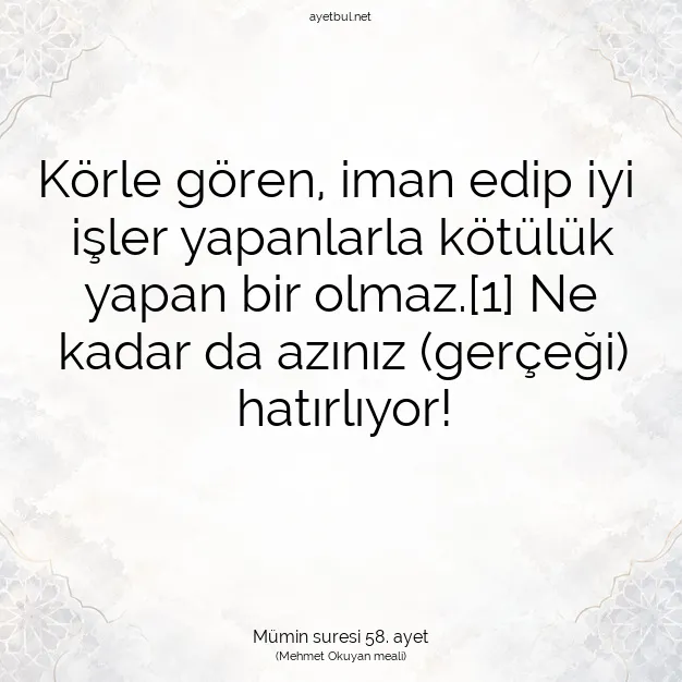 Ayetbul | Kuran Mealleri | Quran | Mümin suresi 58. ayet