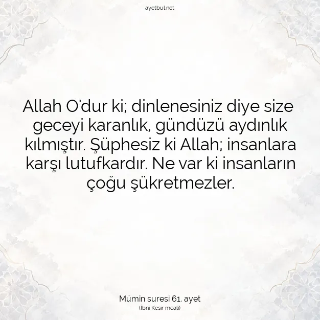 Ayetbul | Kuran Mealleri | Quran | Mümin suresi 61. ayet