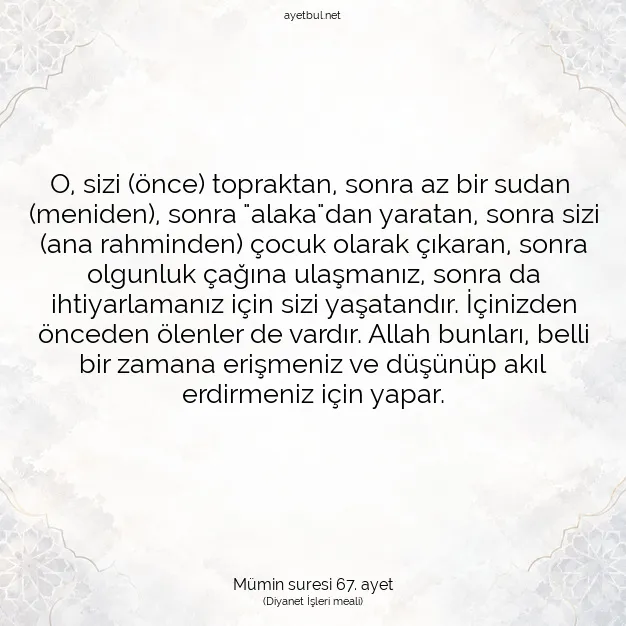 Ayetbul | Kuran Mealleri | Quran | Mümin suresi 67. ayet