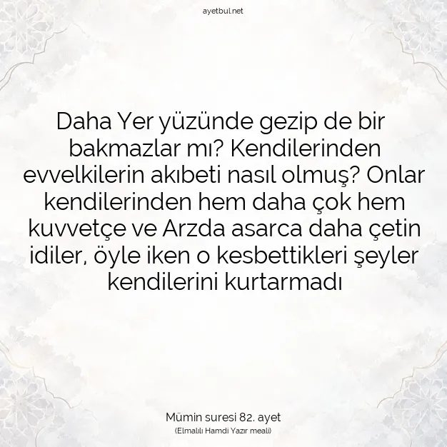 Ayetbul | Kuran Mealleri | Quran | Mümin suresi 82. ayet