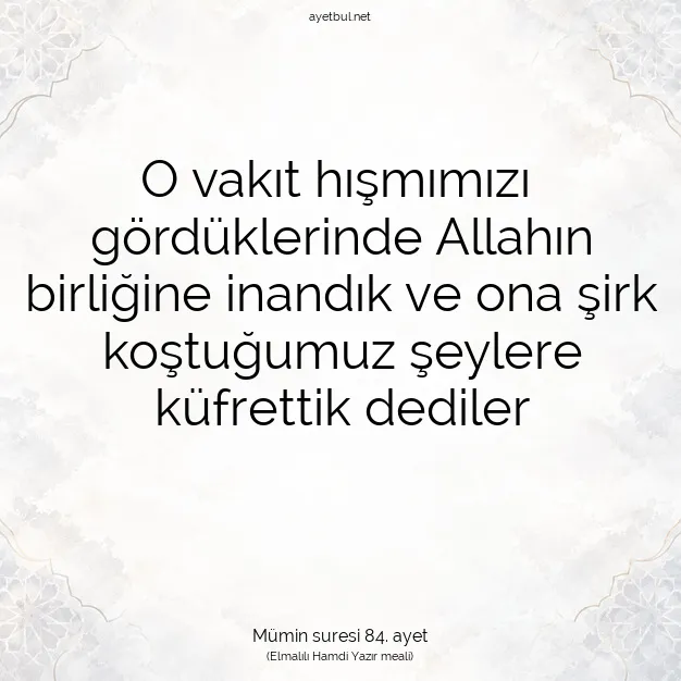 Ayetbul | Kuran Mealleri | Quran | Mümin suresi 84. ayet