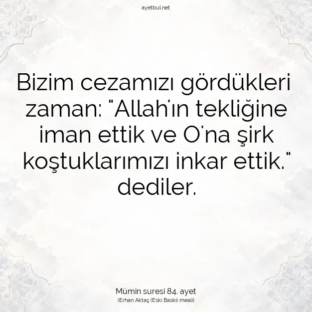 Ayetbul | Kuran Mealleri | Quran | Mümin suresi 84. ayet