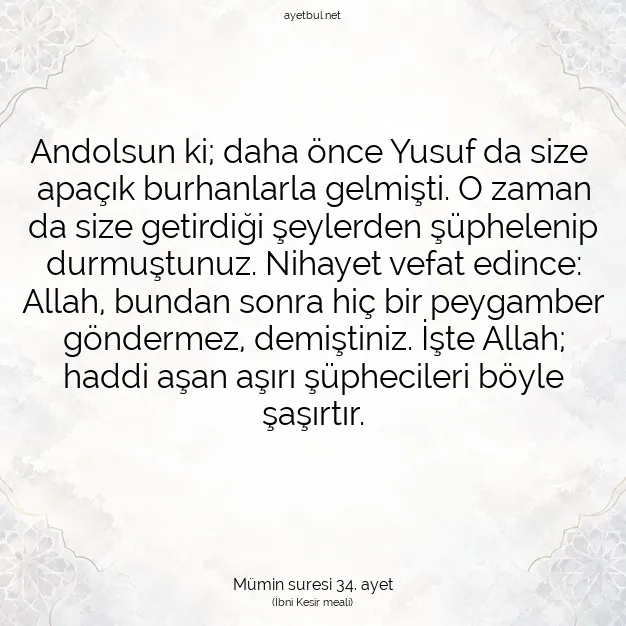 Ayetbul | Kuran Mealleri | Quran | Mümin suresi 34. ayet