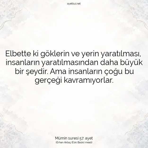 Ayetbul | Kuran Mealleri | Quran | Mümin suresi 57. ayet