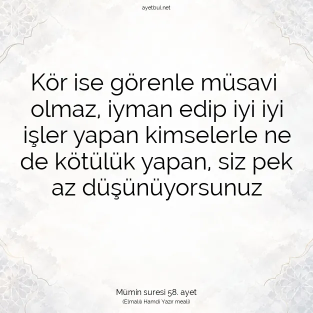 Ayetbul | Kuran Mealleri | Quran | Mümin suresi 58. ayet