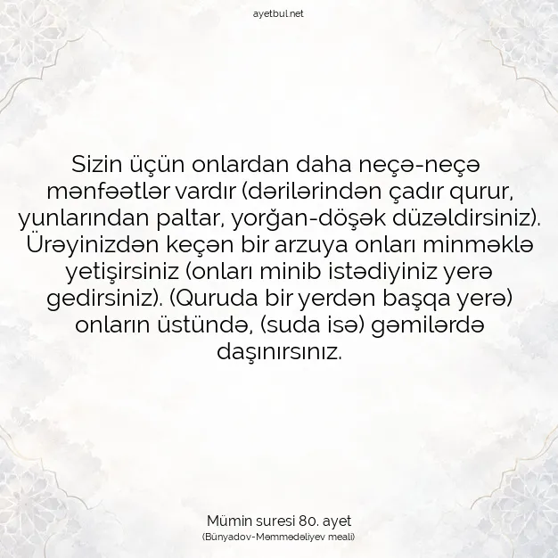 Ayetbul | Kuran Mealleri | Quran | Mümin suresi 80. ayet