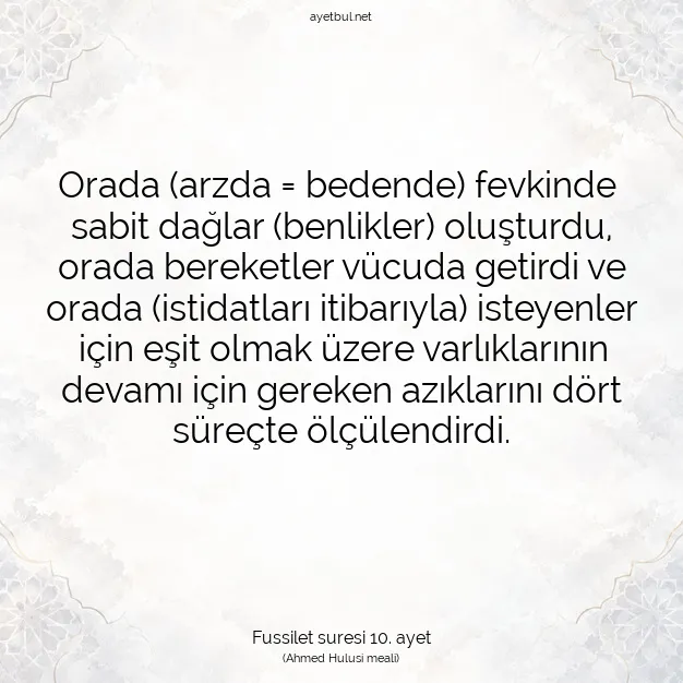 Ayetbul | Kuran Mealleri | Quran | Fussilet suresi 10. ayet