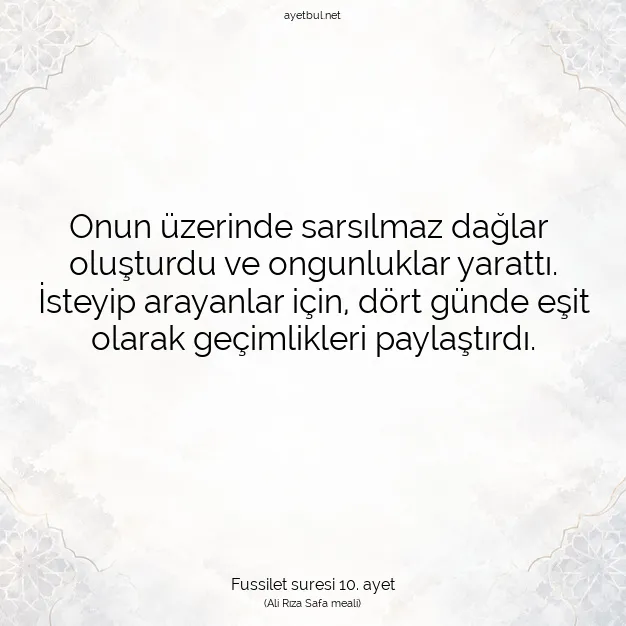 Ayetbul | Kuran Mealleri | Quran | Fussilet suresi 10. ayet