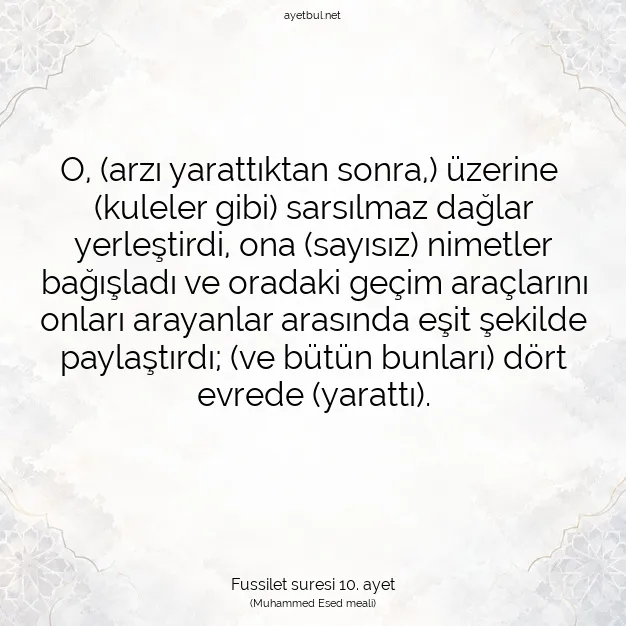 Ayetbul | Kuran Mealleri | Quran | Fussilet suresi 10. ayet