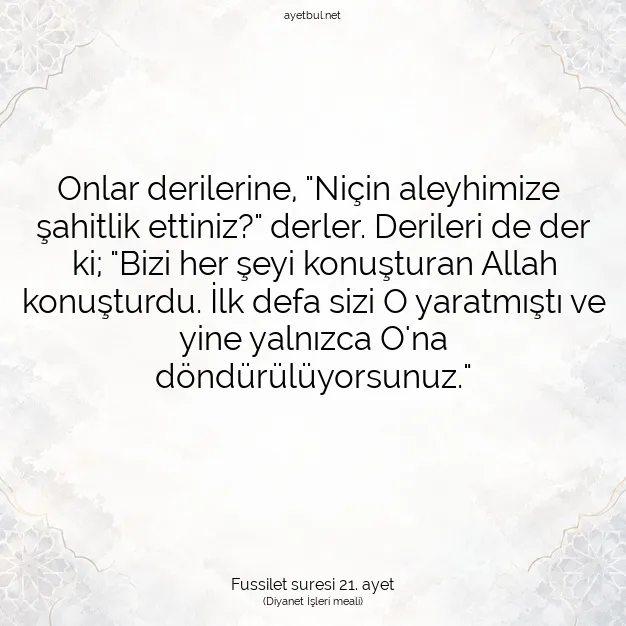 Ayetbul | Kuran Mealleri | Quran | Fussilet suresi 21. ayet