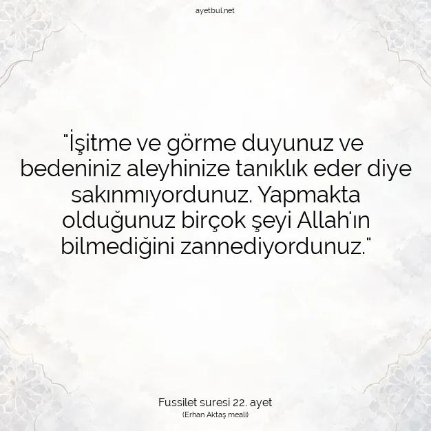 Ayetbul | Kuran Mealleri | Quran | Fussilet suresi 22. ayet