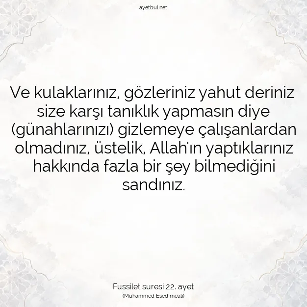 Ayetbul | Kuran Mealleri | Quran | Fussilet suresi 22. ayet