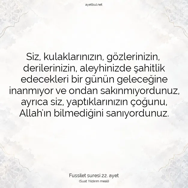 Ayetbul | Kuran Mealleri | Quran | Fussilet suresi 22. ayet