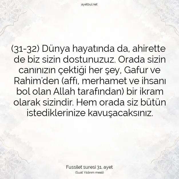Ayetbul | Kuran Mealleri | Quran | Fussilet suresi 31. ayet