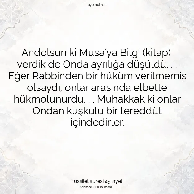Ayetbul | Kuran Mealleri | Quran | Fussilet suresi 45. ayet