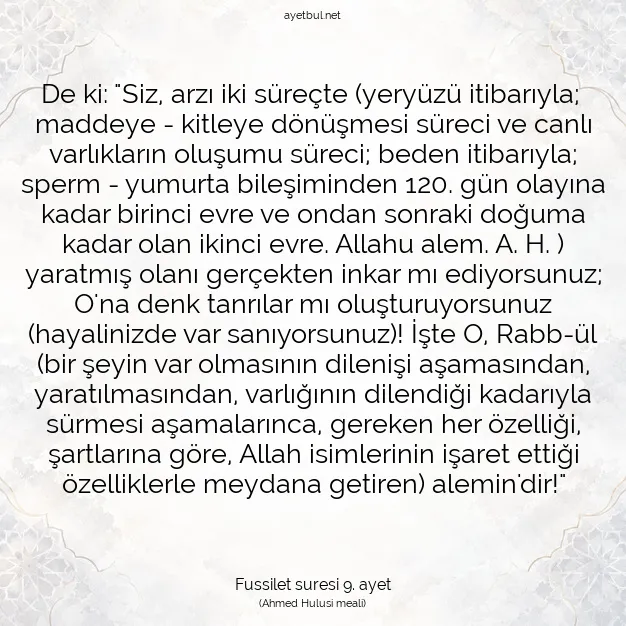 Ayetbul | Kuran Mealleri | Quran | Fussilet suresi 9. ayet